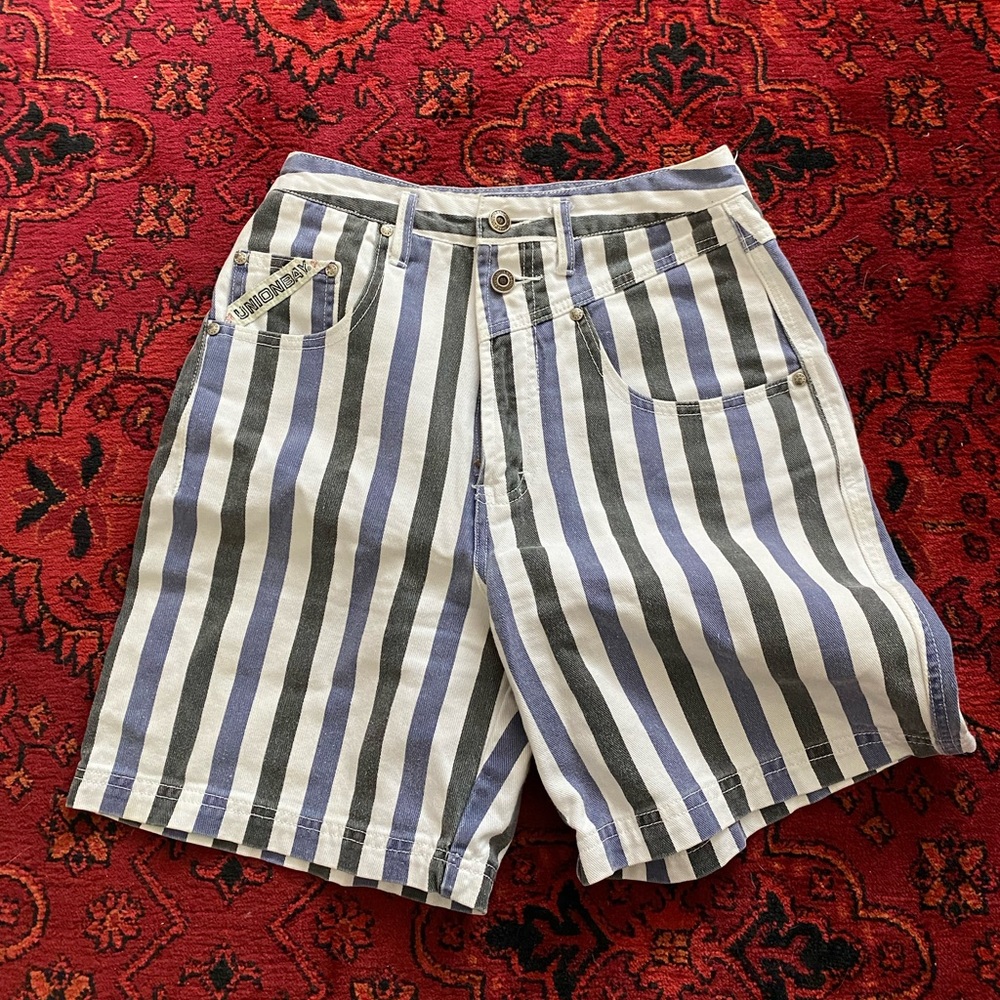 Union Bay striped denim midi shorts / dad shorts